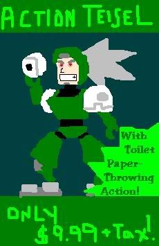 Really bad old art of a Teisel Bonne action figure that is way off-model and holding toilet paper, but I'd pay money for it anyway.
