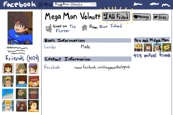 Mega Man's facebook page.  He is not listed as one of Tron's friends.  Cue meltdown in 5, 4, 3, 2, 1...