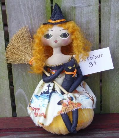 halloween doll,primitive doll,folk art doll halloween,piecake primitives dolls,witch,pumpkin,cat