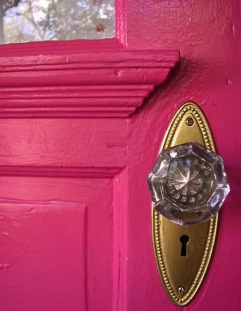hot pink front door with crystal knob