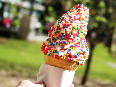 soft serve ice cream with rainbow sprinkles