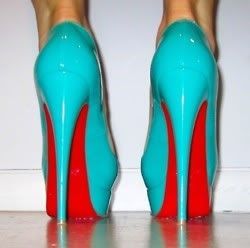 turquoise and red heels