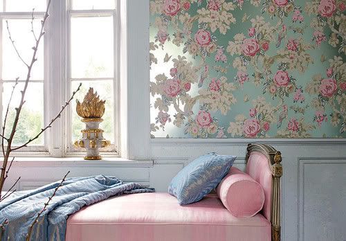 blue and pick floral walls