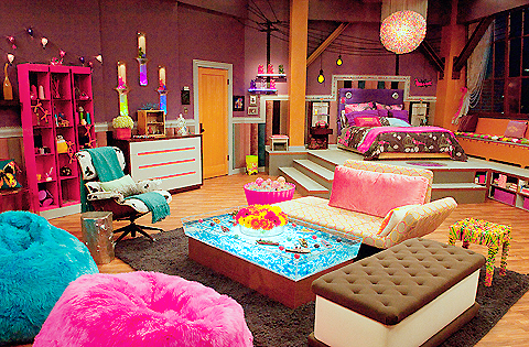 bright colored room with ice cream sandwich bench