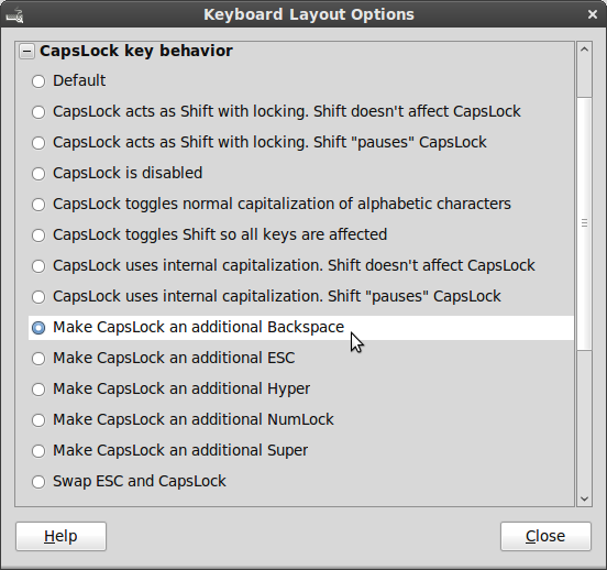 Keyboard Layout Options window