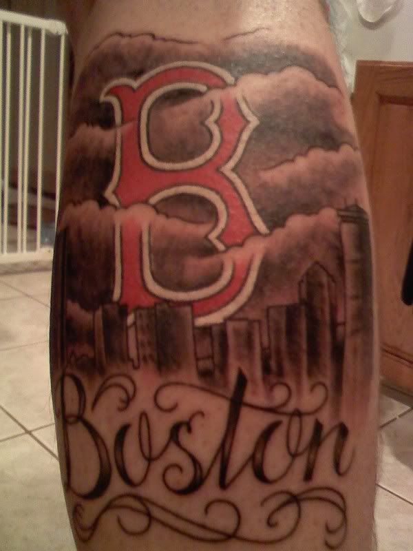 custom boston redsox tattoo. pennant years. I know some people aren't fans of sports tattoos but I gave the guy a crappy