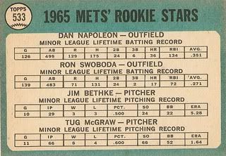 #533 Mets Rookies: Dan Napoleon, Ron Swoboda, Jim Bethke, and Tug McGraw (back)
