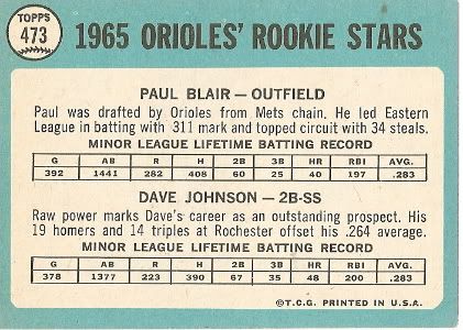 #473 Orioles Rookie Stars: Paul Blair and Dave Johnson (back)