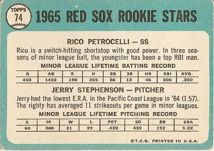 #74 Red Sox Rookie Stars: Rico Petrocelli and Jerry Stephenson (back)