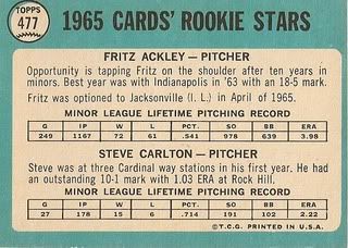 #477 Cardinals Rookies: Fritz Ackley and Steve Carlton (back)