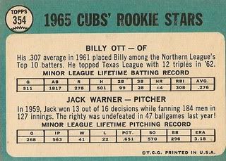 #354 Cubs Rookie Stars: Billy Ott and Jack Warner (back)