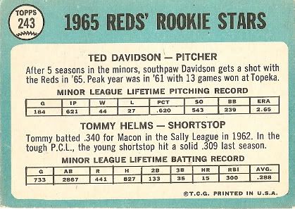#243 Reds Rookie Stars: Ted Davidson and Tommy Helms (back)