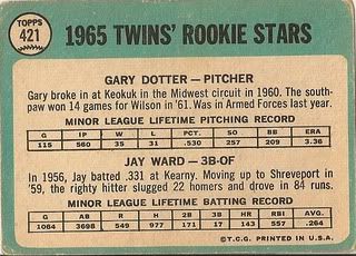 #421 Twins Rookie Stars: Gary Dotter and Jay Ward (back)