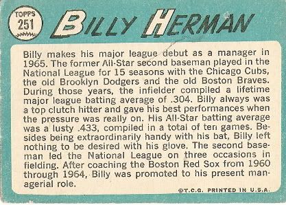 #251 Billy Herman (back)