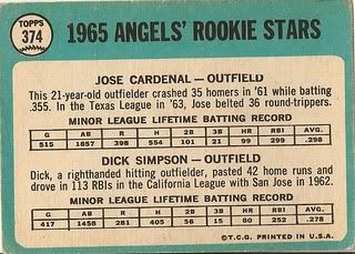 #374 Angels Rookies: Jose Cardenal and Dick Simpson (back)