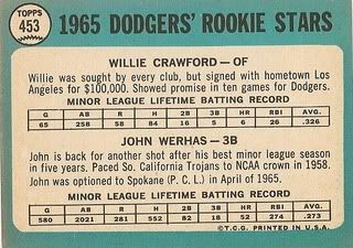 #453 Dodgers Rookies: Willie Crawford and John Werhas (back)