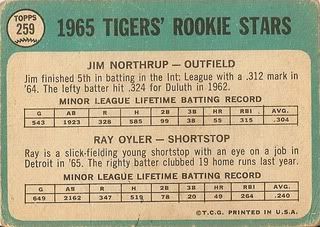 #259 Tigers Rookies: Jim Northrup and Ray Oyler (back)