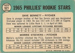 #521 Phillies Rookie Stars: Dave Bennett and Morrie Steevens (back)