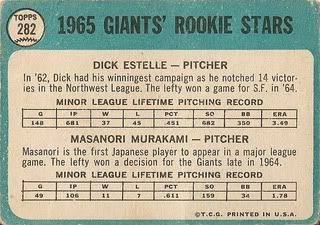 #282 Giants Rookie Stars: Dick Estelle and Masanori Murakami (back)