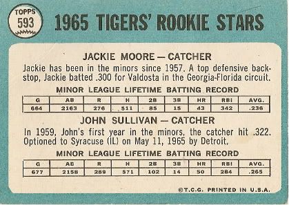 #593 Tigers Rookies: Jackie Moore and John Sullivan (back)