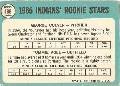 #166 Indians Rookie Stars: George Culver and Tommie Agee (back)