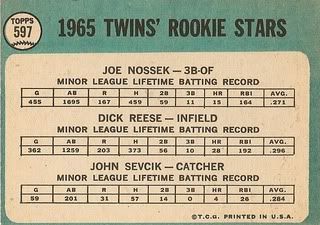 #597 Twins Rookies: Joe Nossek, Dick Reese, and John Sevcik (back)