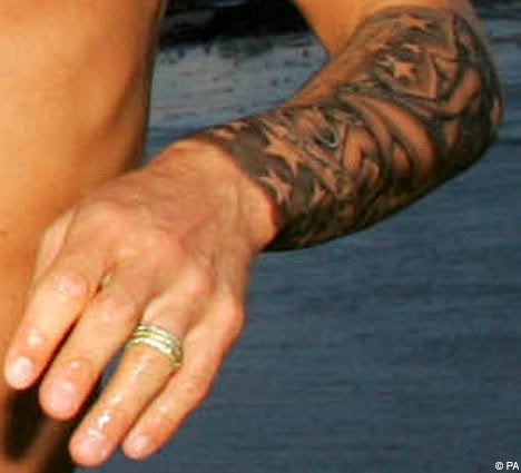 The £2500 image is Beckham's 11th tattoo by his personal tattooist Lou 