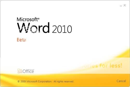 Microsoft Word 2010 splash screen